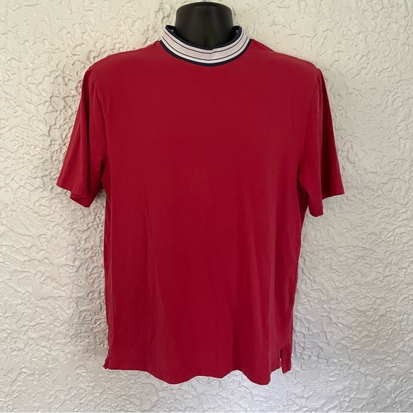 Johnnie-O Malibu Red Short Sleeve Shirt with Striped Collar Size M - Picture 2 of 7